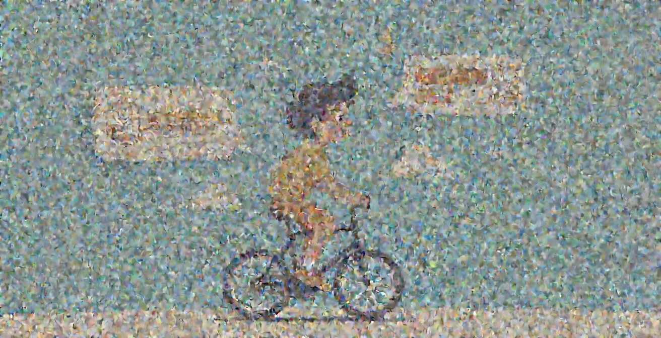 Illustration symbolique d'un enfant à vélo visualisant une barre d'énergie virtuelle avec des power-ups, exprimant la gestion de l'effort.