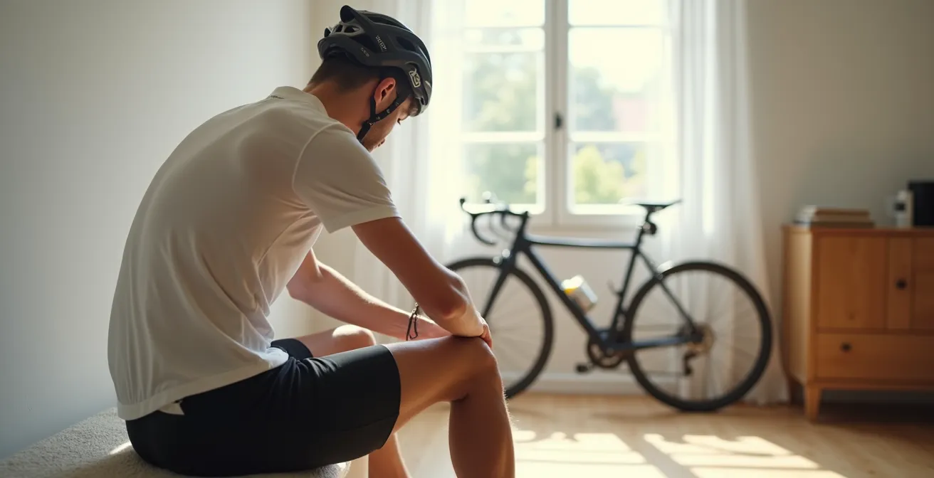 Préparation d'un cycliste avec application de crème protectrice avant sortie