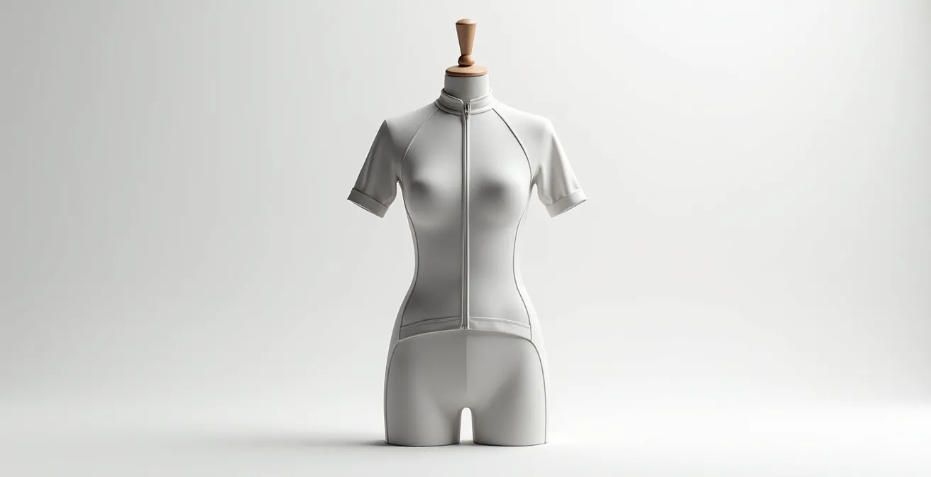 Comparaison visuelle de la coupe ergonomique d'un maillot cycliste féminin montrant les ajustements spécifiques