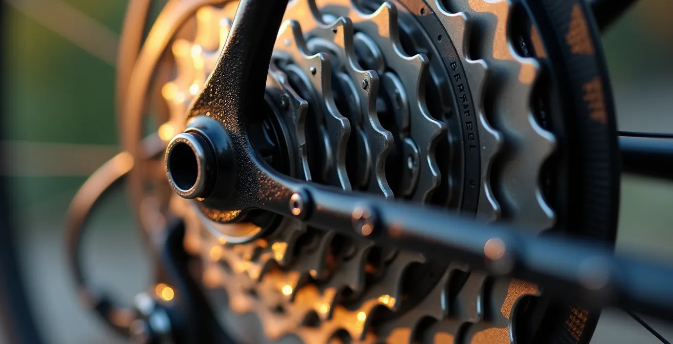 Détail macro d'une transmission de vélo parfaitement entretenue