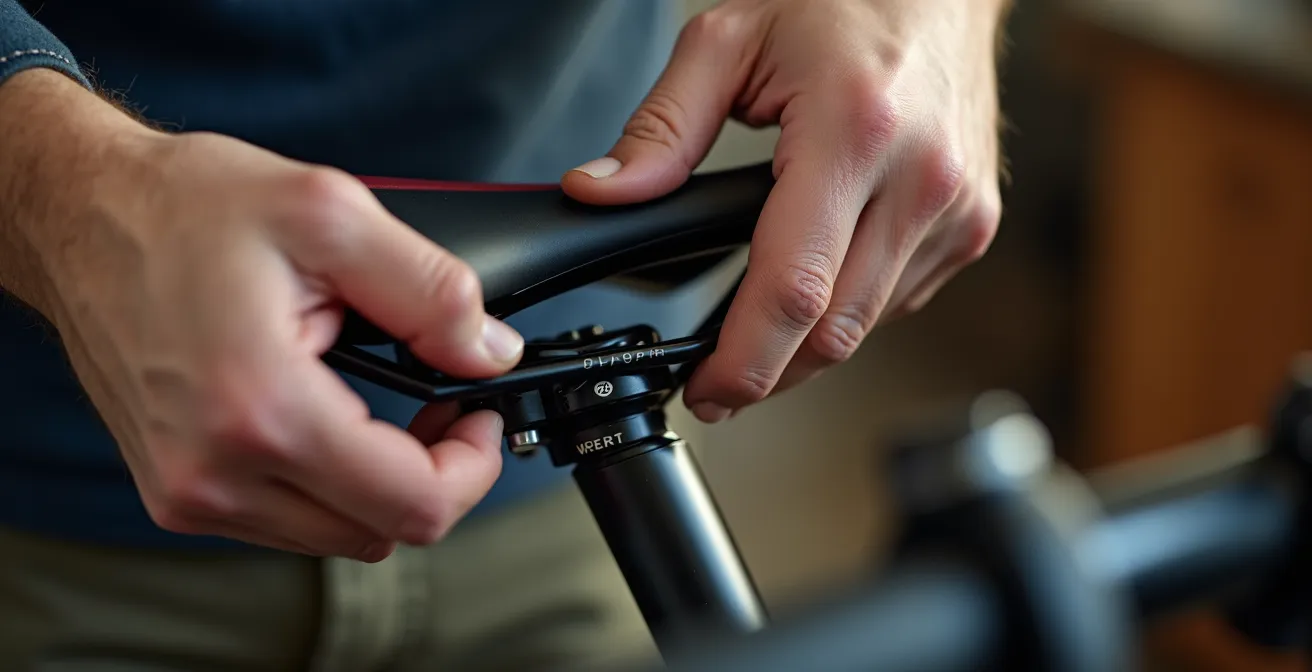 Gros plan sur les ajustements ergonomiques d'un vélo pour adulte