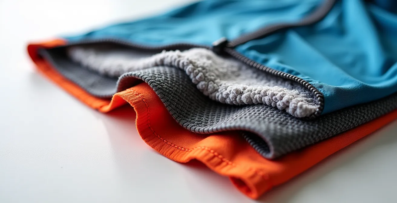 Système de trois couches de vêtements cyclistes pour enfant illustré en coupe